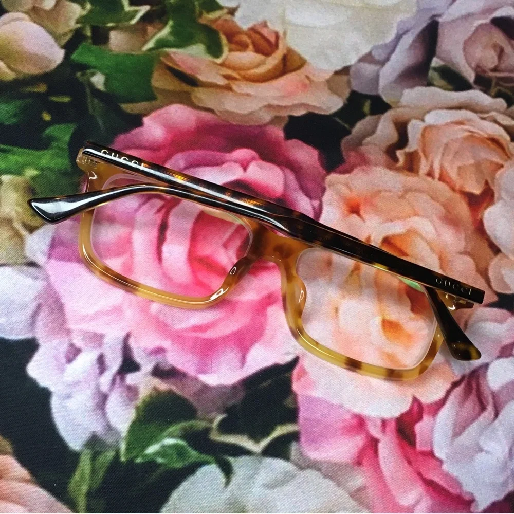 Gucci yellow & black tortoise frames glasses dark brown arms
